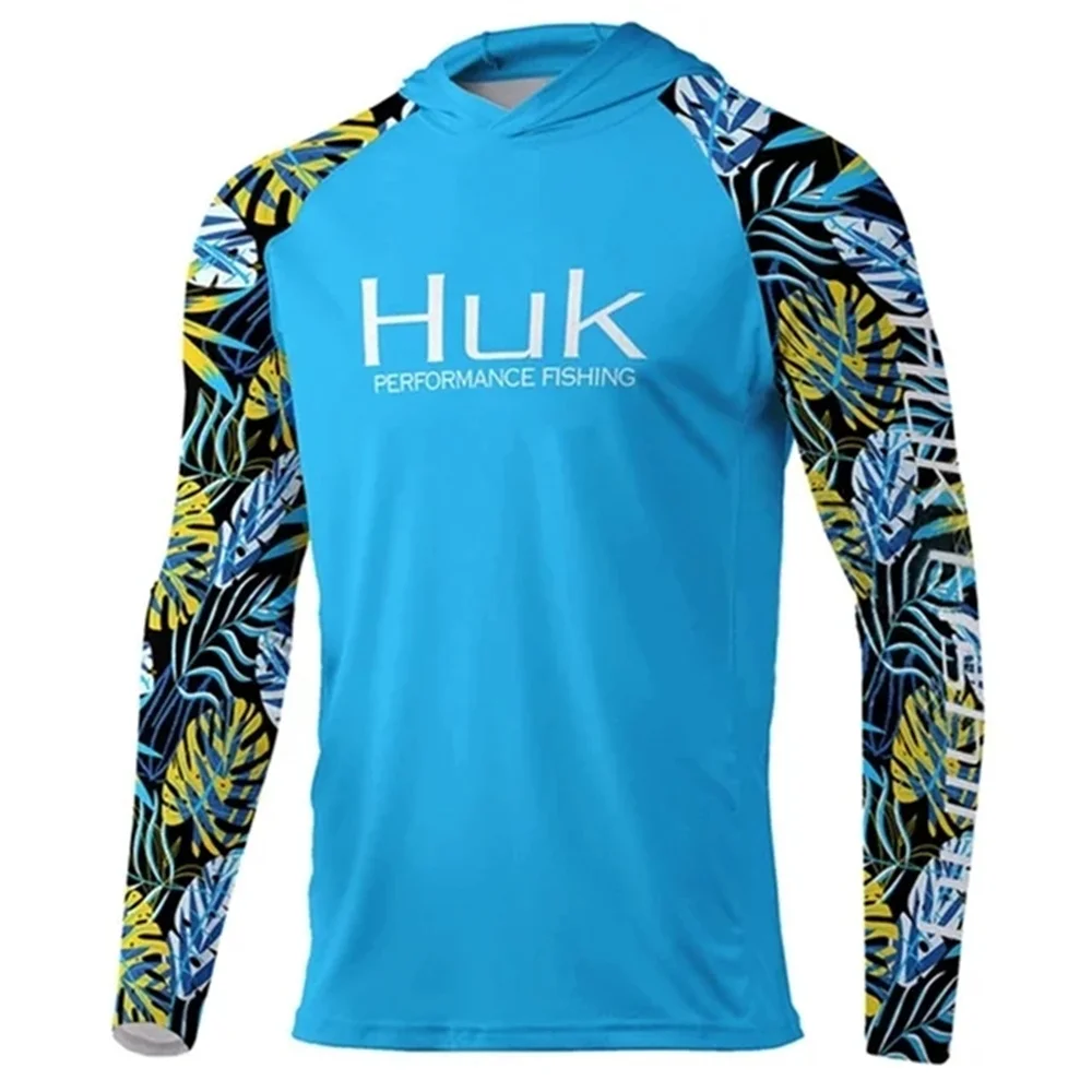 HUK Hooded Fishing Shirts Men's Long Sleeve Fishing Clothing Quick Dry Fishing T Shirt Sun Protection Breathable Fishing Apparel