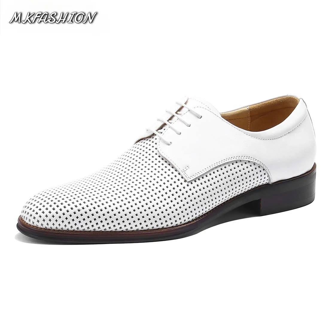 Summer Men's Business Casual Shoes Hollow Breathable Soft leather Lace Up Flats Wedding Shoes