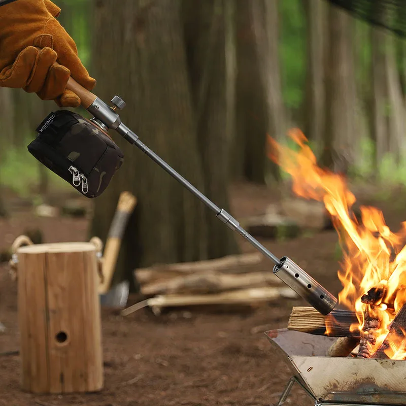

Camping Long Flame Igniter Outdoor Portable Wooden Handle Burner Picnic BBQ Gas Tank Spray Gun Removable Stove Toolkit