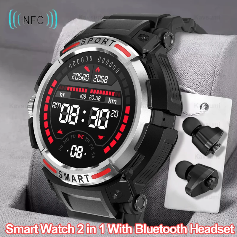 

2023 New Smart Watch 2 in 1 With Bluetooth Headset 1.43 inch AMOLED BT Call NFC Smartwatch Music Sports Watches For Huawei Apple