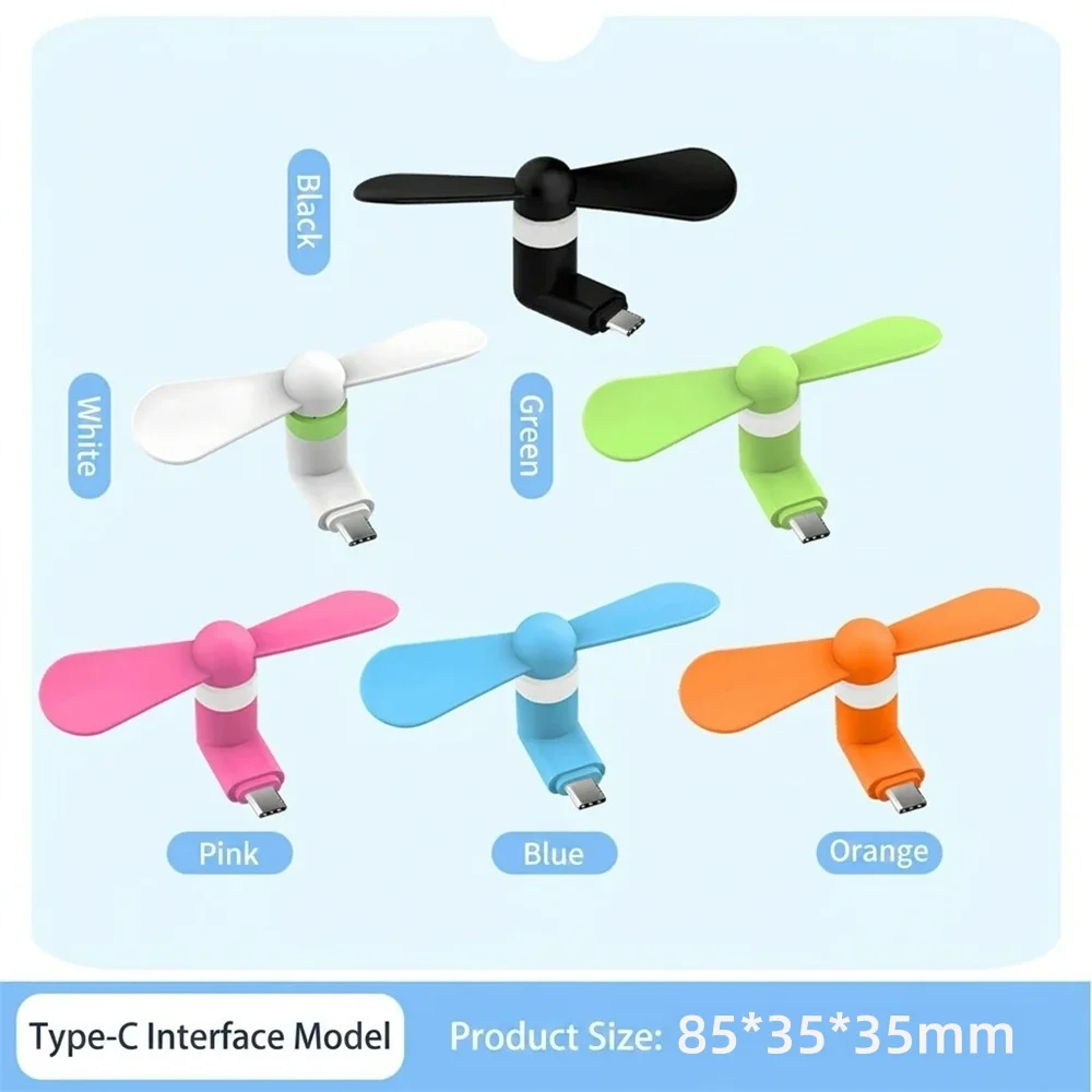 Portable Type‑C Mini Cooling Phone Fan Soft Safe Blades Summer Cool Gadget Work with Type‑C Smartphones Power Bank for Outdoor