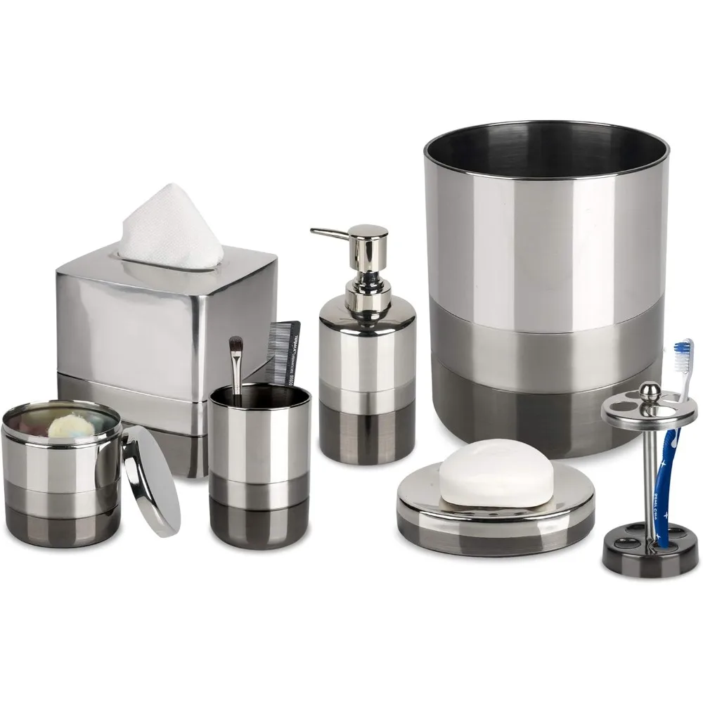 

Роскошный набор аксессуаров для ванны из 7 предметов: сборка туалетного столика с ватным тампоном, мыльница, держатель для зубных щеток, стакан