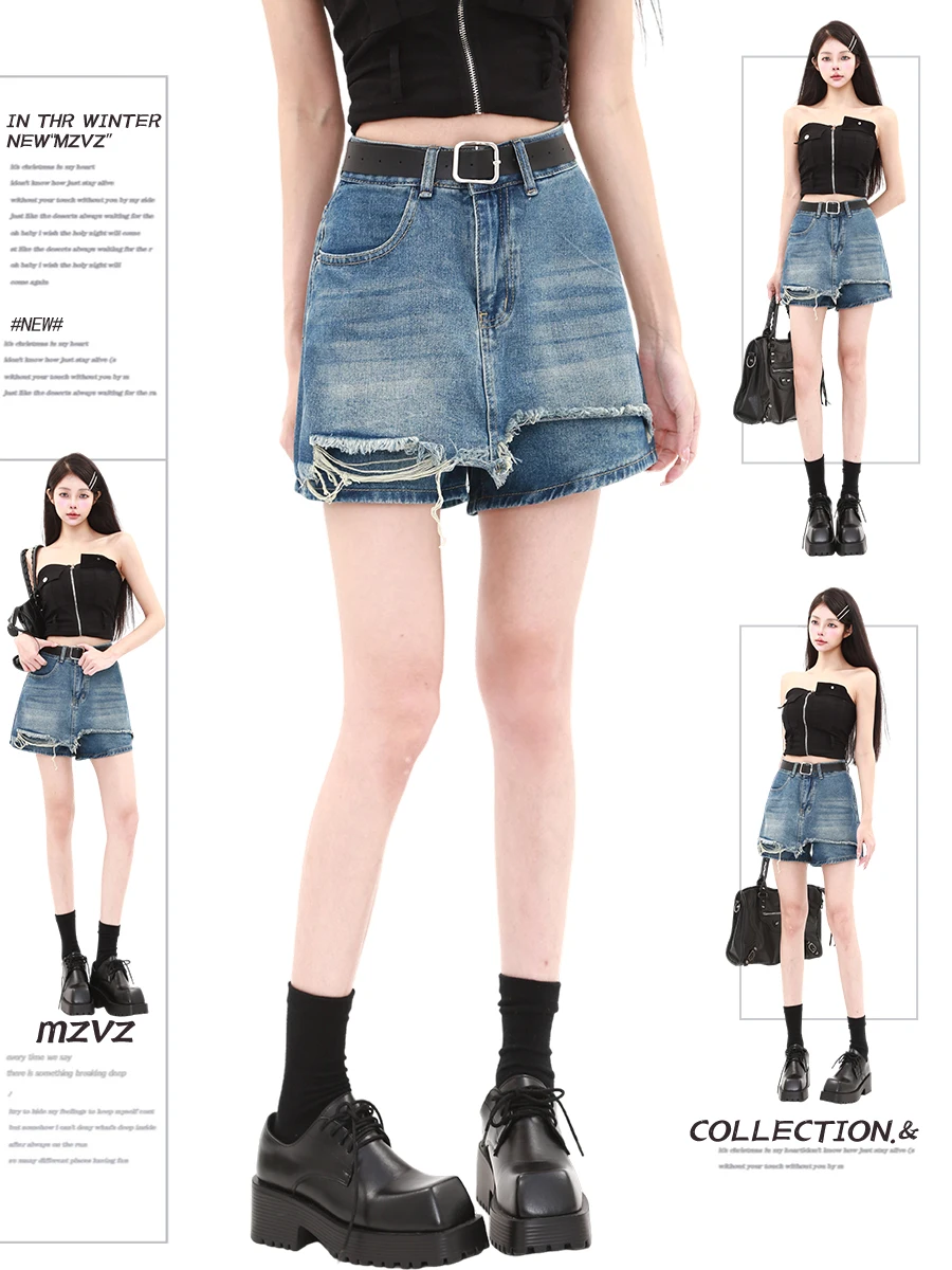 

Женская джинсовая мини-юбка трапециевидной формы 2000-х годов Kpop Y2k Корейский дизайн Shoujo Harajuku Harajuku E-girl Gyaru Кокетли-кюлоты Джинсы Шорты