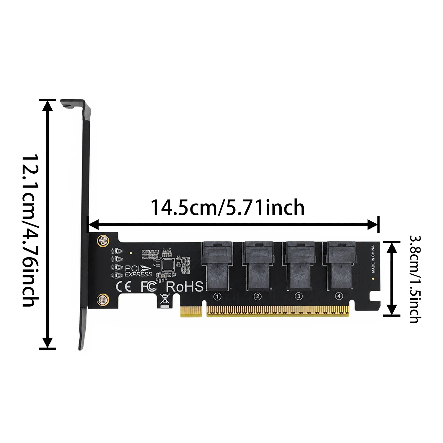 PCIe 4.0 X16 to 4 Port U.2 NVMe Adapter Card, SFF-8643 to SFF-8639 SSD Expansion Bifurcation Card for Server Workstation