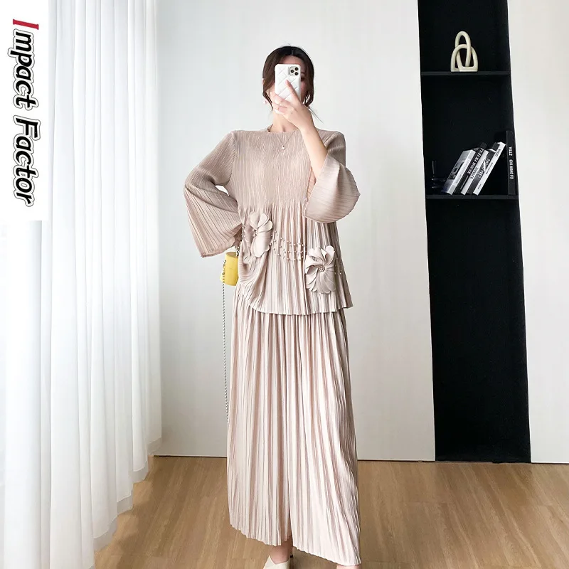 

Miyake High End Casual Solid Color Fashion Set for Women's Spring and Autumn 2024 New Loose Size, Reduced Age, Wrinkled Style