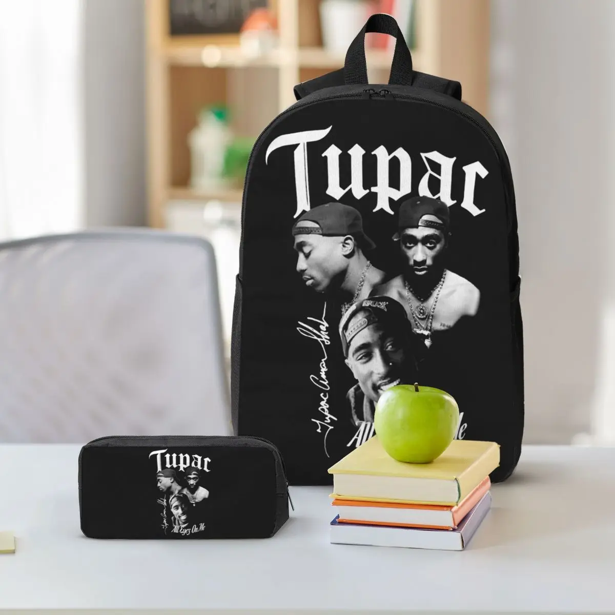 Rapper Tupac 2PAC Hip Hop Backpack Student BookBag School Bag Shoulder Bags 3ps Insulated Lunch Bag Pencil Case