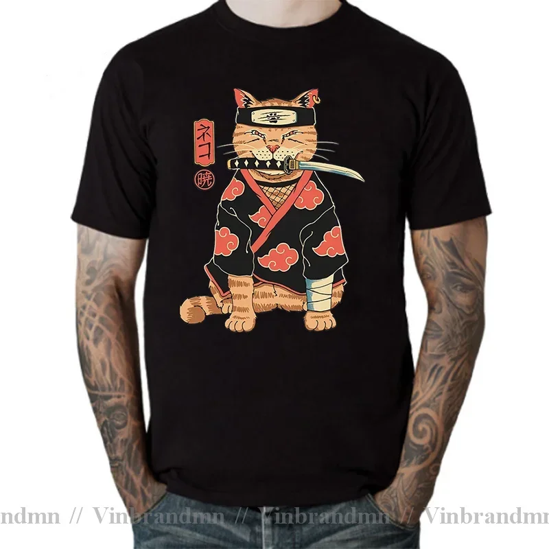 Mais novo design catana kawaii harajuku t camisa masculina ninja gato tshirt samurai gato anime tshirt japonês kaiju sushi gato camiseta
