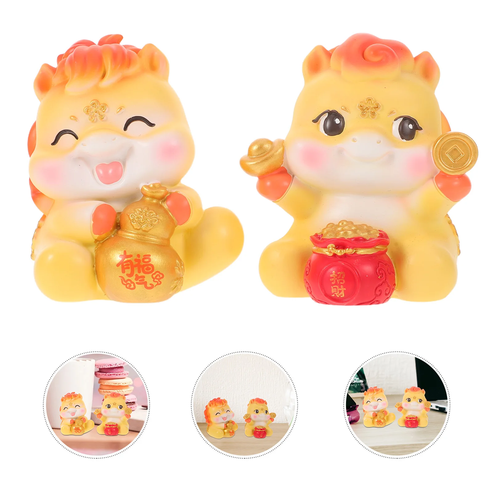 

2Pcs Mini Lucky Resin Horse Statues Chinese Zodiac Desk Decor Feng Shui Ornament New Year 2026 Chinese New Year Ornament