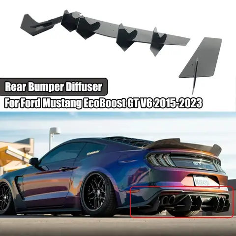 포드 머스탱 에코부스트 GT V6 2015 2023 리어 범퍼 디퓨저 스포일러 스플리터 립, 블랙 자동차 외부 액세서리