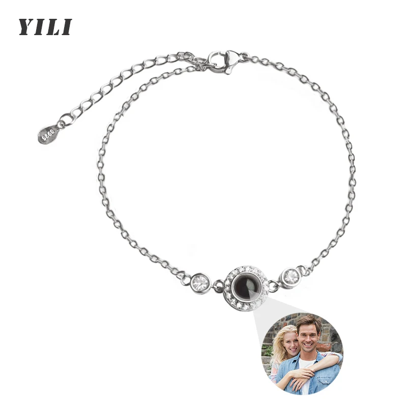 Custom Photo Bracelet Personalized Photo Projection Bracelet Inlaid Round Zircon Pendant With Colored Picture Bracelet Inside