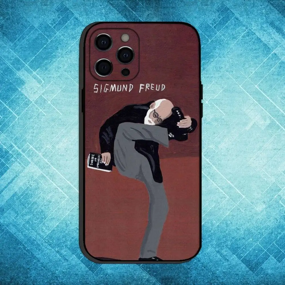حافظة هاتف Sigmund Freud للتحليل النفسي لهاتف iPhone17,16,15,14,13,12,11 Plus، Pro Max غطاء أسود ناعم