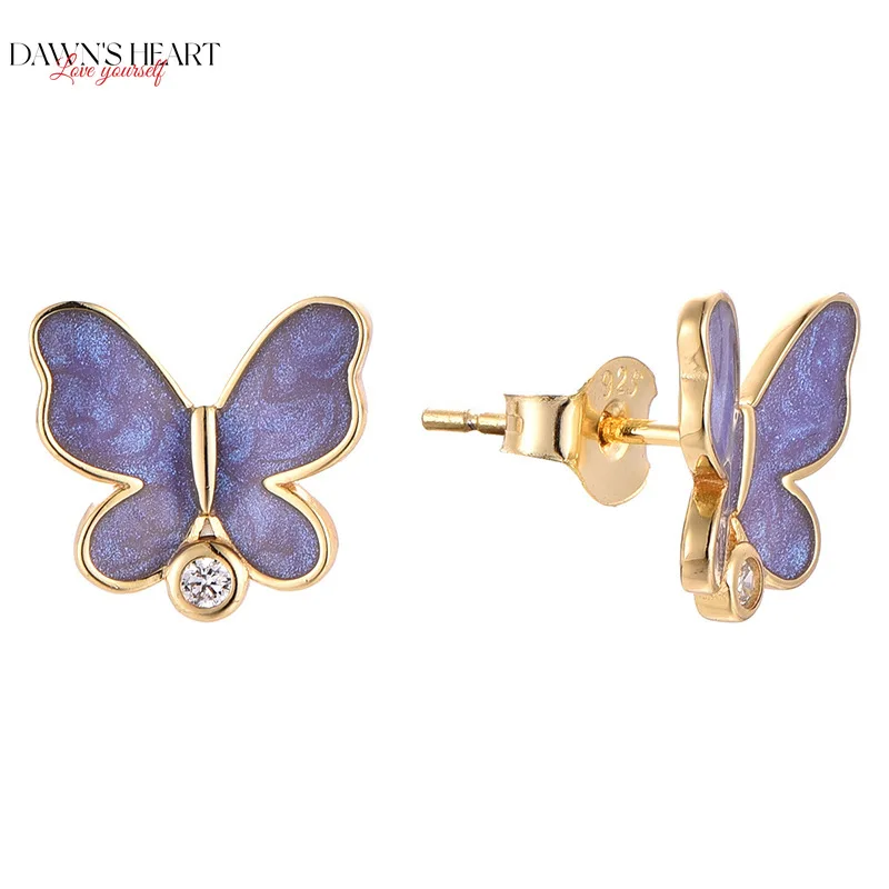 

Minimalist Colorful Butterfly 925 Sterling Silver Stud Earrings for Women Glue Craft Earrings Light Luxury Korean Earrings