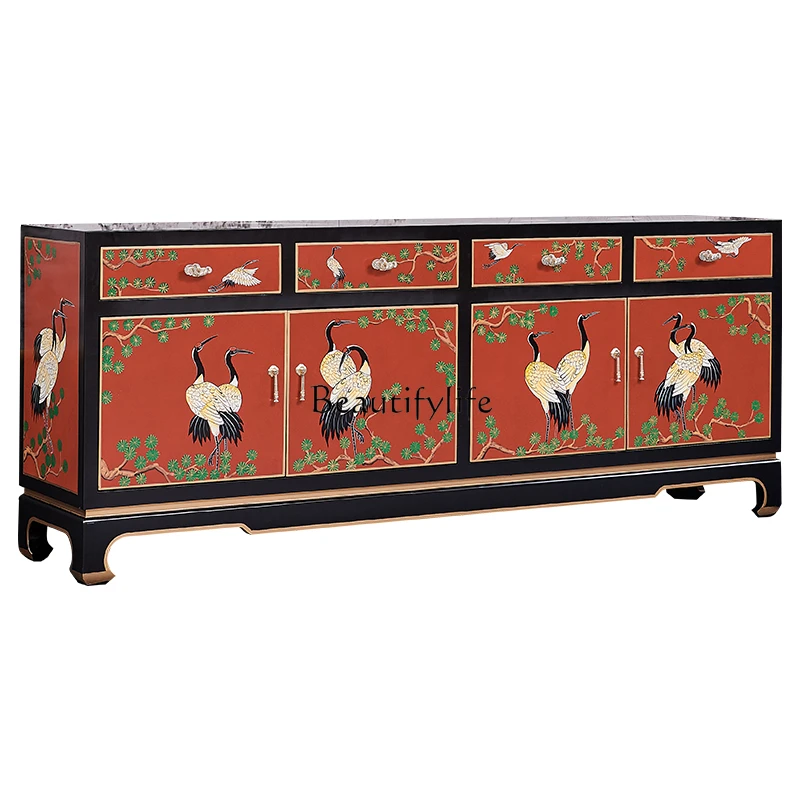 

Painted new Chinese living room floor solid wood storage integrated TV floor cabinet sofa back cabinet