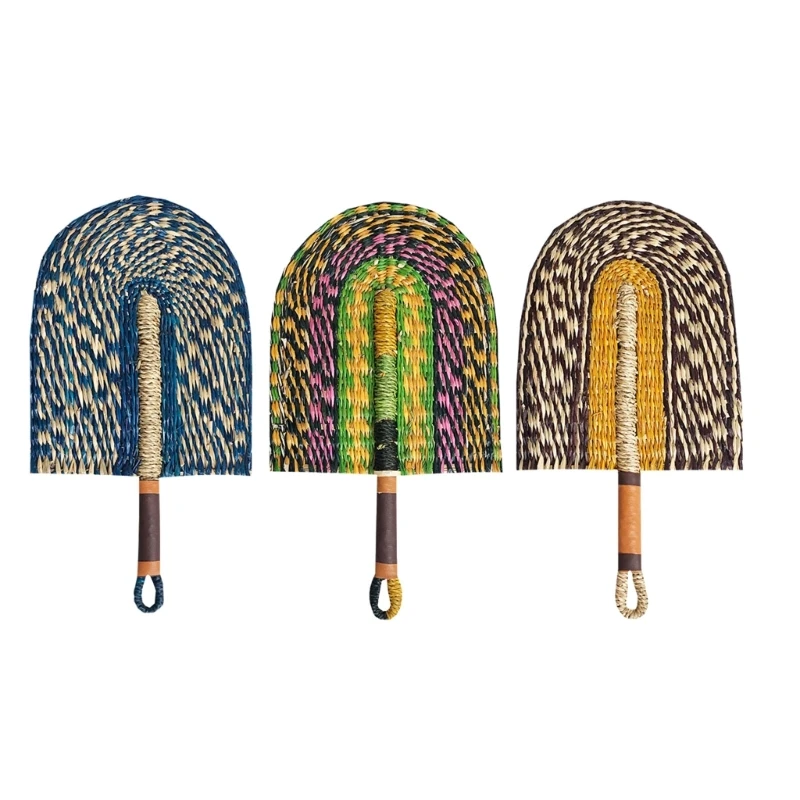 Bohemian Sea Grass Hand Fan Woven Manual Paddle Fan Wall Decoration Colorful Handheld Fan Hanging Decors Accessories