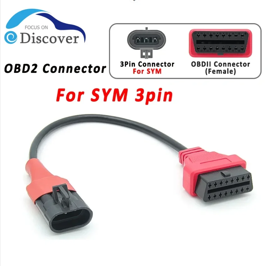 

новый провод от 3p до 16p для sym 3Pin к OBD2 16-контактный адаптер для мотоцикла OBD диагностический удлинительный кабель для SYM 3 PIN OBD разъем