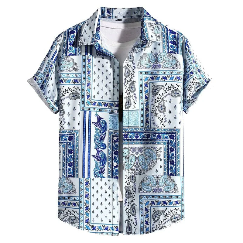 Retro Hawaiian Shirt For Men Summer 3d Printed Floral Short Sleeves Button Down Shirts Beach Vacation Street Tops Blouse Clothes