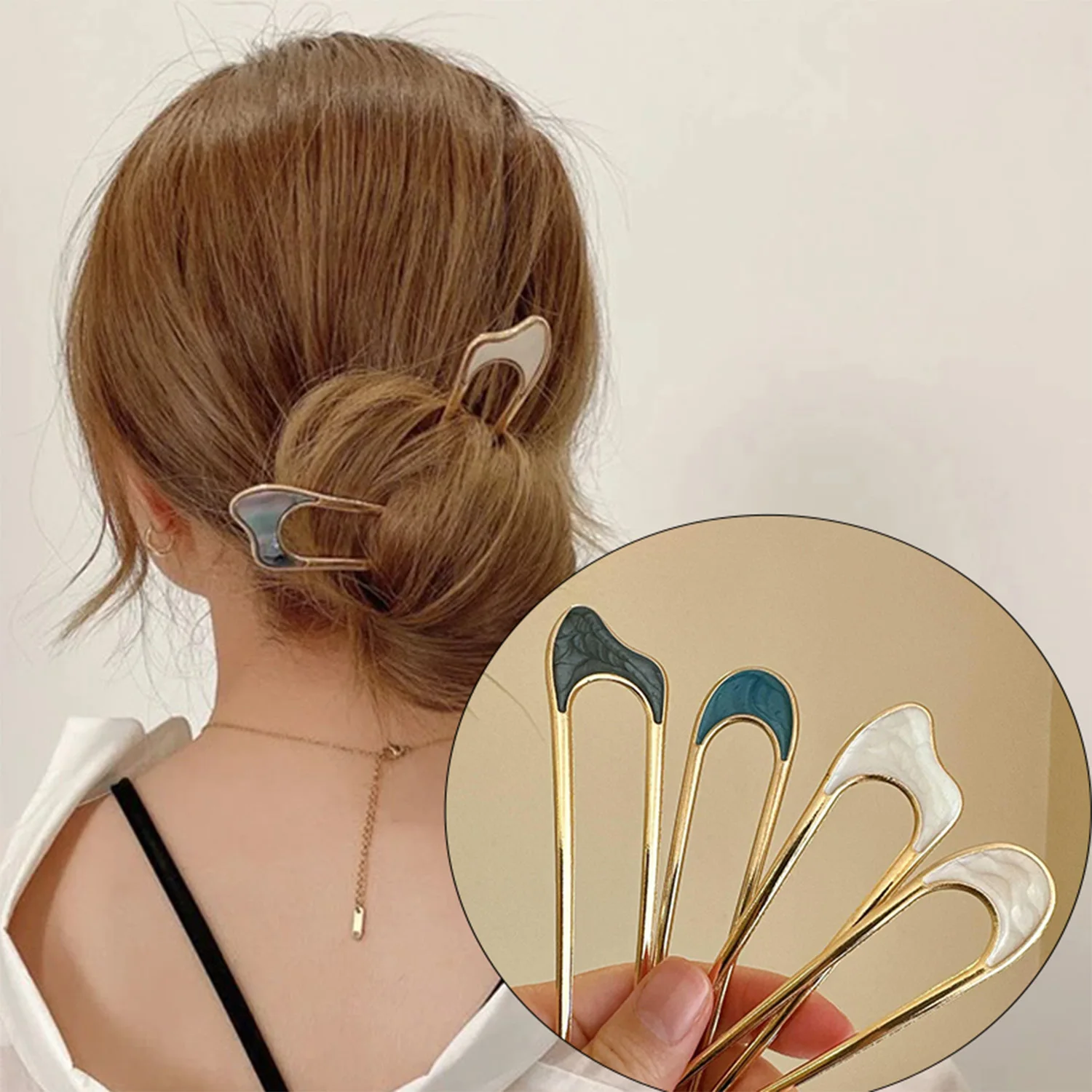 

Женские элегантные ракушки, глазурованные рога из золота и серебра, модные U-образные металлические заколки, аксессуары для волос и головные уборы.