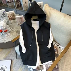 Sweat-shirt à capuche sans manches pour femmes, gilet ample, grande taille, mode coréenne, Streetwear, Tops