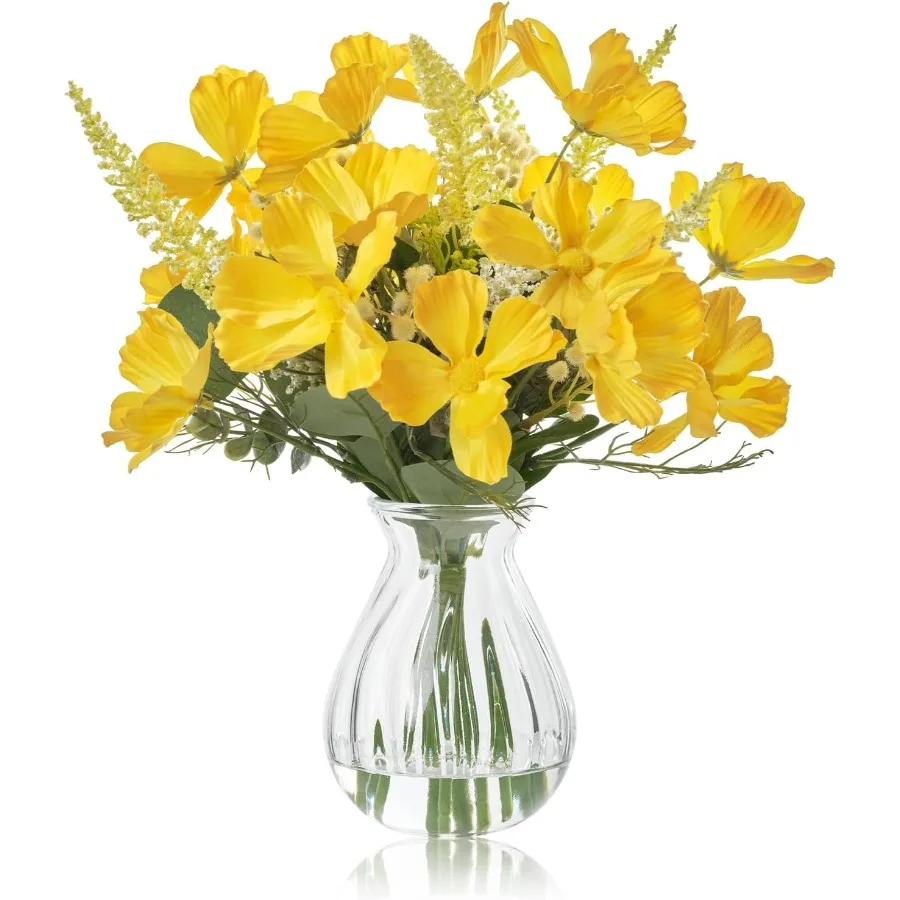 

Искусственные цветы, ромашки с вазой, искусственные шелковые цветы в вазе с искусственной водой, искусственный эвкалиптовый декор для дома, офиса, ванны