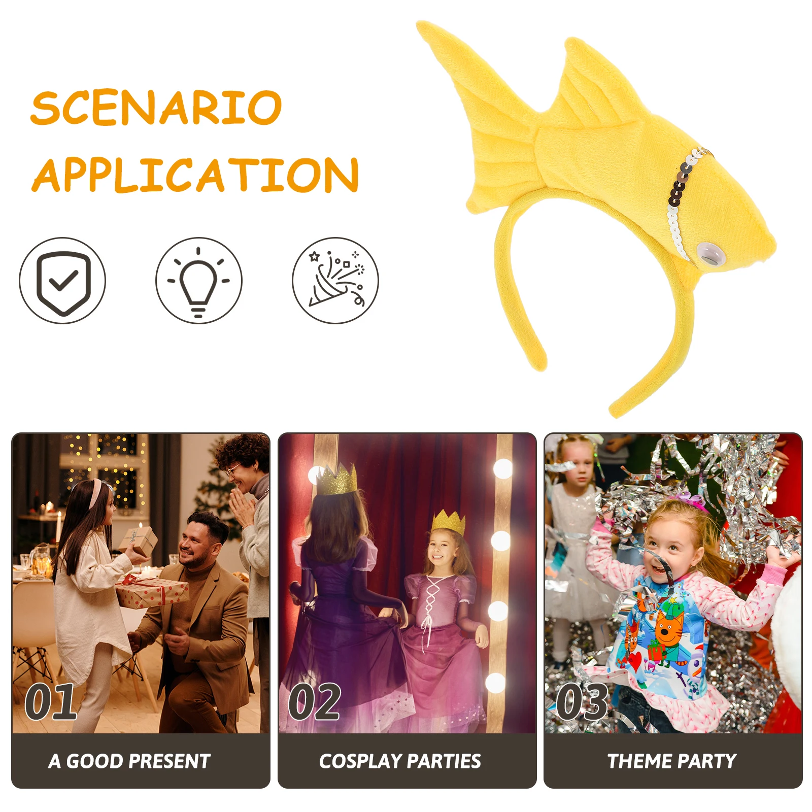 عصابة رأس على شكل سمكة ذهبية للأطفال مصنوعة من نسيج سميك وآمن على شكل حيوانات لعيد الهالوين وأعياد الميلاد وحفلات المهرجانات والمناسبات للجنسين