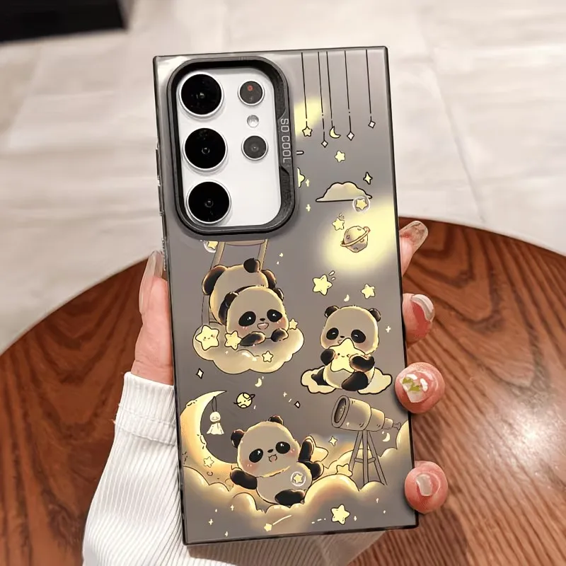 Starry Sky Cloud Panda Print Phone Case For Samsung Galaxy A73 A72 A71 A56 A555 A54 A53 A52 A51 Gradient Color Silver Back Cover