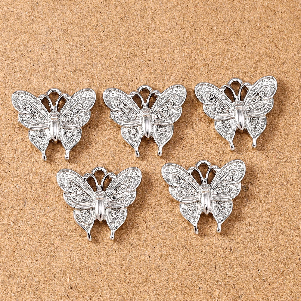 10pcs 18x16mm Delicate Rhinestones Butterfly Charms Pendants for Making Earrings Necklace Bracelet DIY Jewelry Accessories