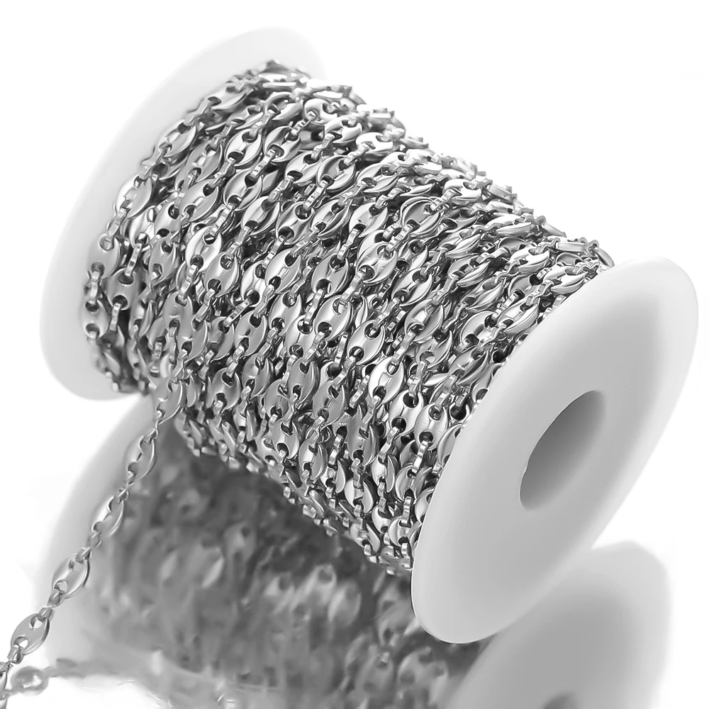 Cadenas de eslabones de cuentas de café de acero inoxidable para mujer, 1 metro, venta al por mayor, a granel, fabricación de joyas, collares,