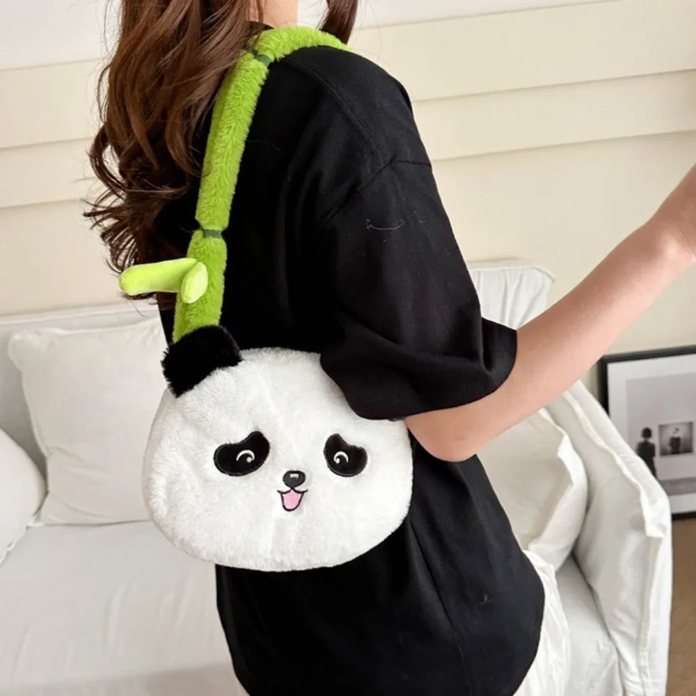 

Casual Cartoon Plush Panda Bag Cute Green Strap Animal Shoulder Bag Toy Large Capacity Soft Doll Handbag Daily