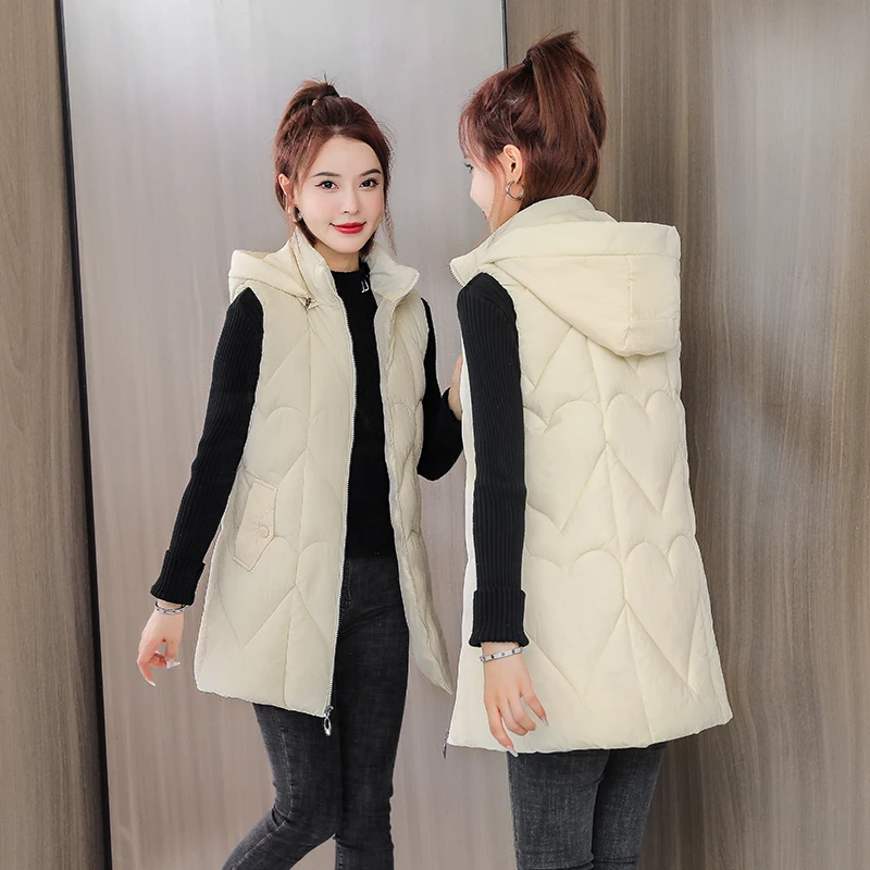 

Women's down Cotton Vest 2024 New Style Mid-Length Slim Fit Outerwear Autumn Winter Cotton Coat Shoulder Pad Vest Jacket