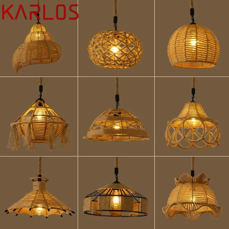 KARLOS American Style Retrohemp Rope Chandelier Nostalgic Loft Industrial Style Internet Cafe Restaurant Hot Pot Shop Pendant