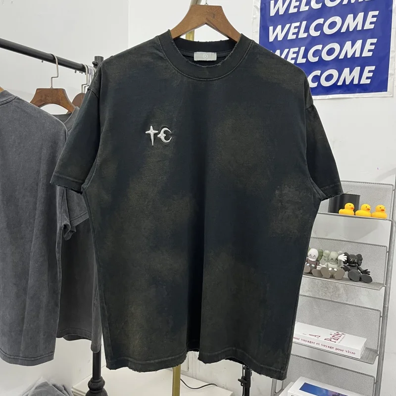 

Thulub Trendy Club Dir Желтая винтажная вышивка с логотипом ort Sve Базовая универсальная футболка Молодежная летняя модная круглая футболка Ne