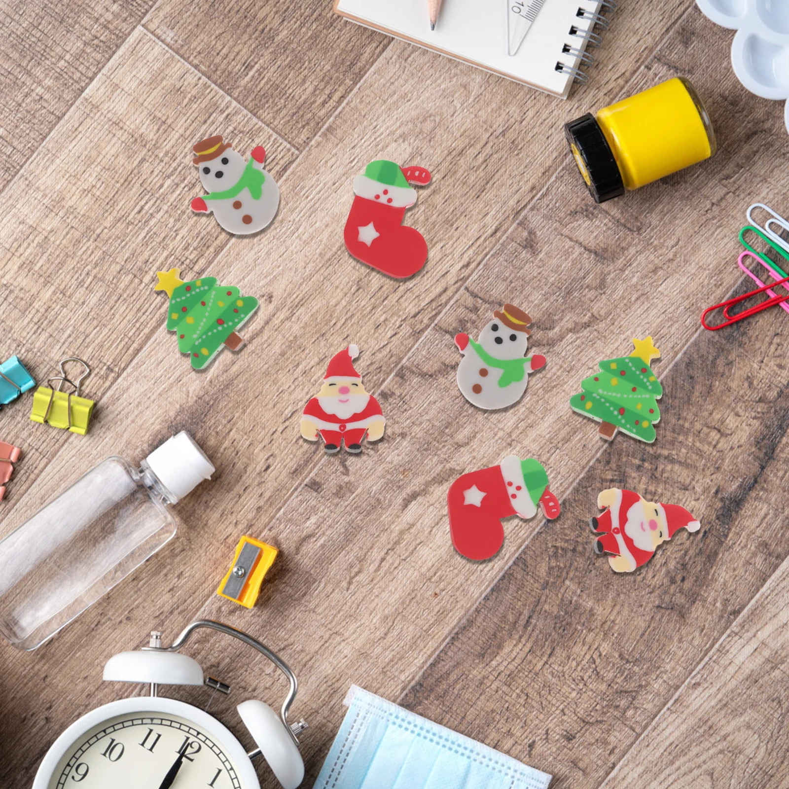 

50Pcs Christmas Erasers Santa Claus Snowman Christmas Tree Shaped Classroom Rewards Party Favors Holiday Season Prize