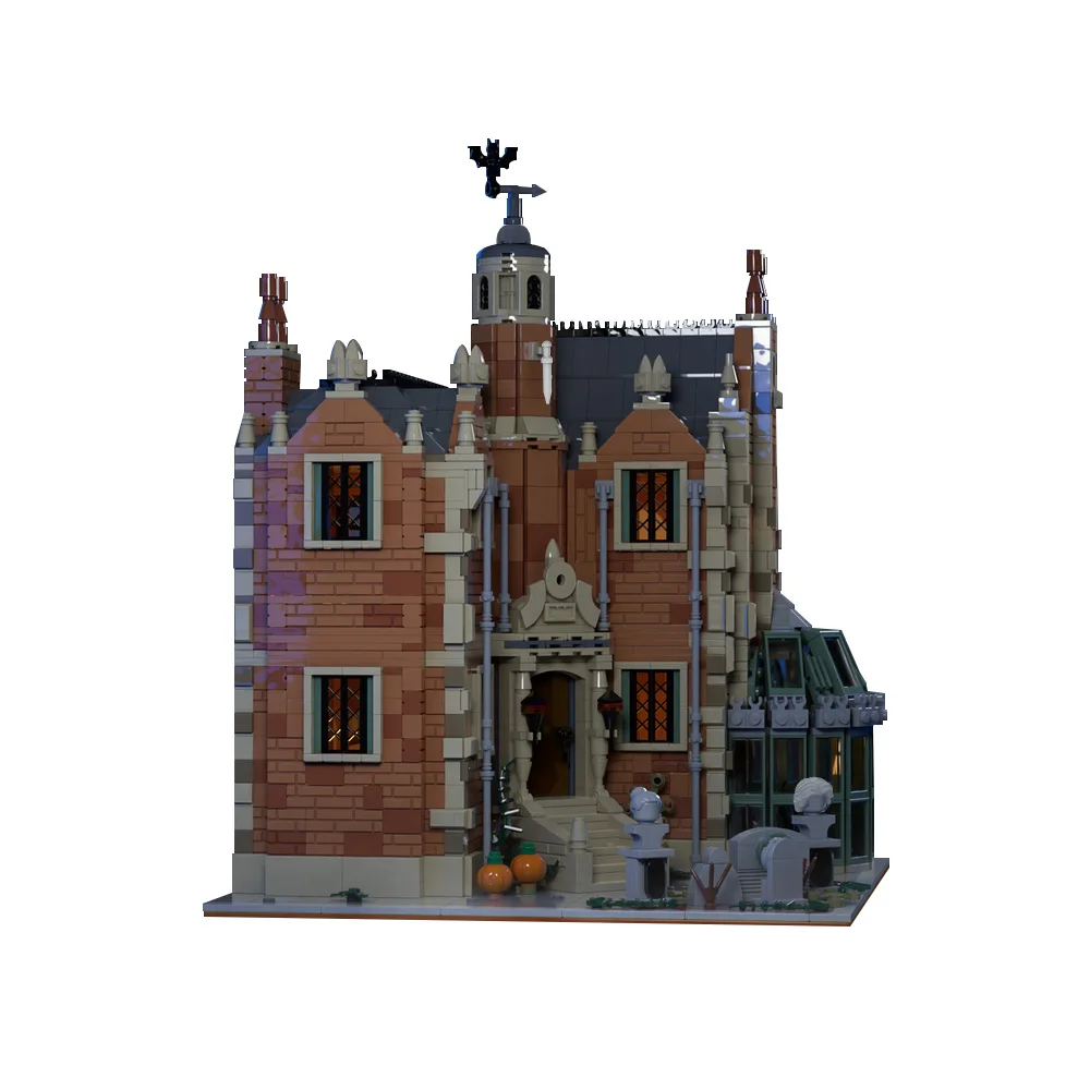 Gobricks MOC Modular Haunted Mansion Bricks Model Terror Halloween City House Street View Building Blcoks Toys Gift