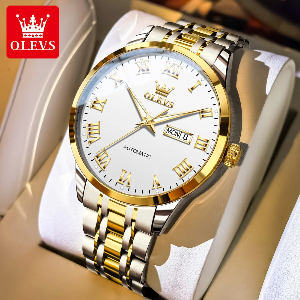 

OLEVS 7060 Men's Automatic Watch Stainless steel Strap Waterproof Calendar Mechanical Watch for Men