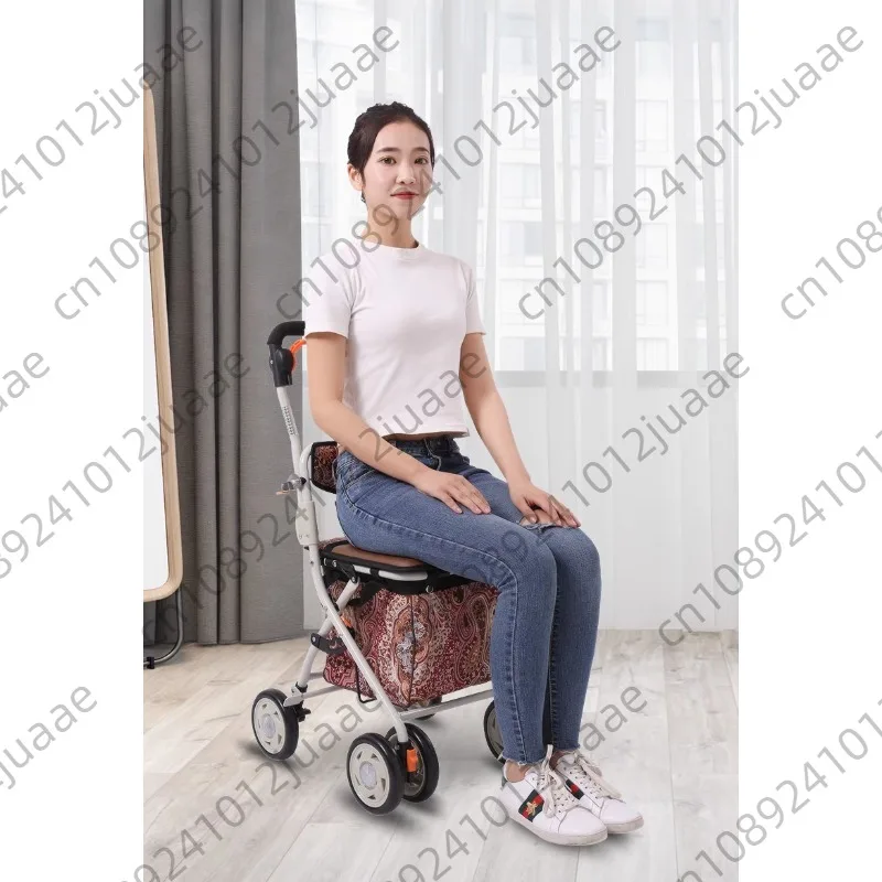 The elderly trolley buys food and helps with driving. Portable four-wheeler can sit and fold