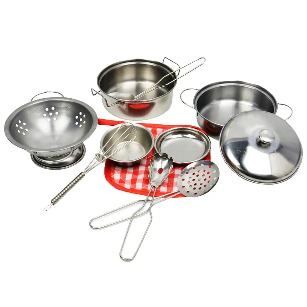 10 Pieces Kids Pots Plate Spoon Kitchen toys Set Cooking Cook