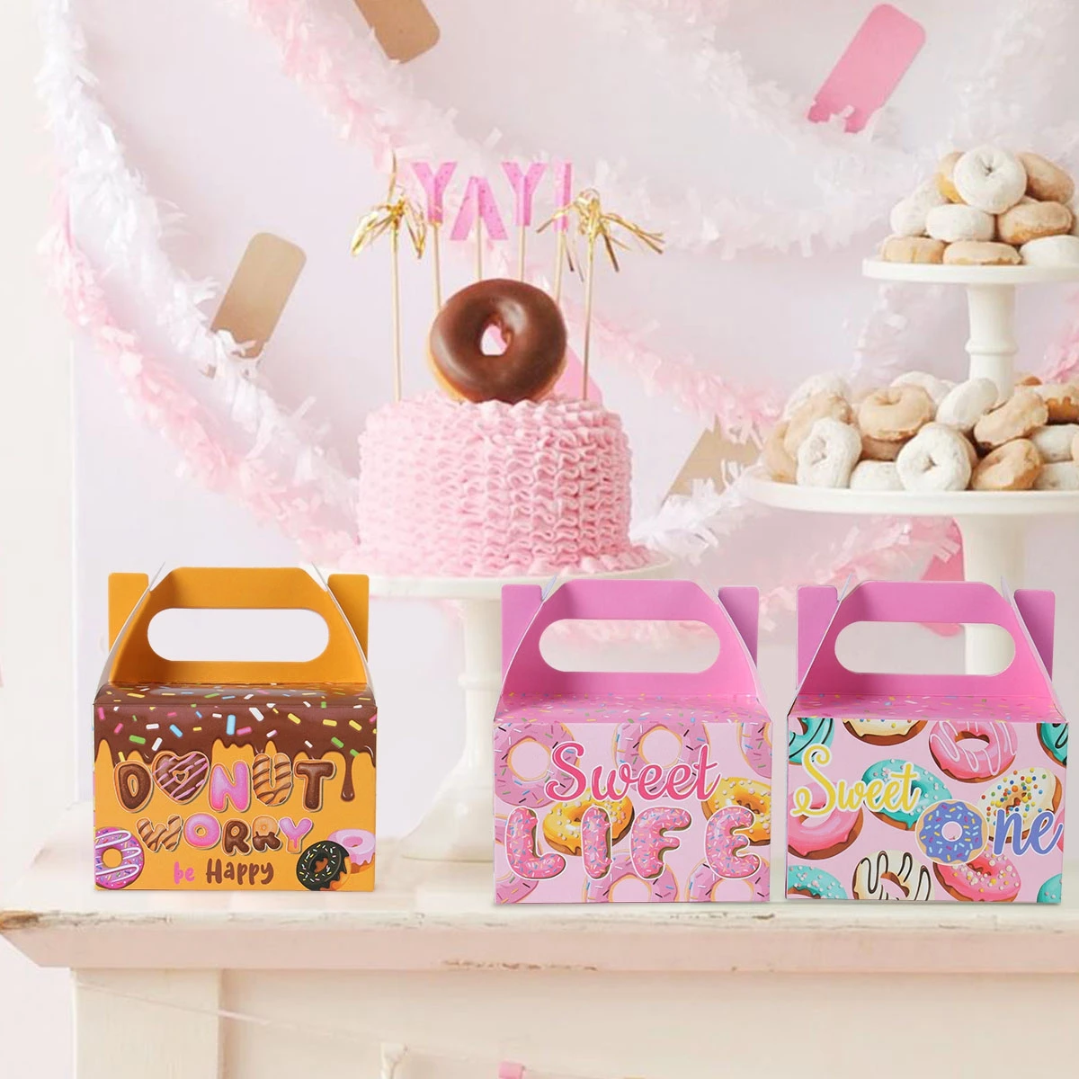 Donut Theme Party Candy Gifts Box Doughnut Birthday Party Decor Kids Baby Shower Wedding Party Supplies Gift Packaging Box Bags