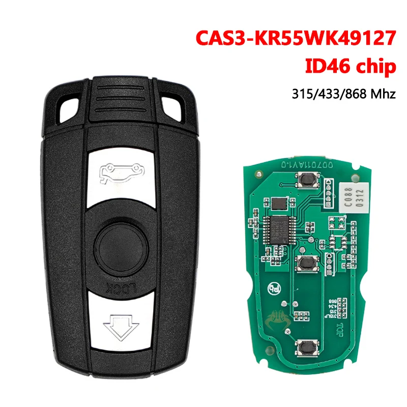 For BMW 1 3 5 7 Series X1 X6 Z4 2006-2012 KR55WK49127 With ID46 Chip CAS3 Systems 315/433/868 Mhz Car Remote Key Accessories