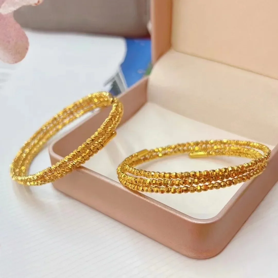 GoldEclat  Women's Instagram Flashing Memory Bracelet 9999 24K Real Gold Bounce Di Three Loop Spring Braceletgift