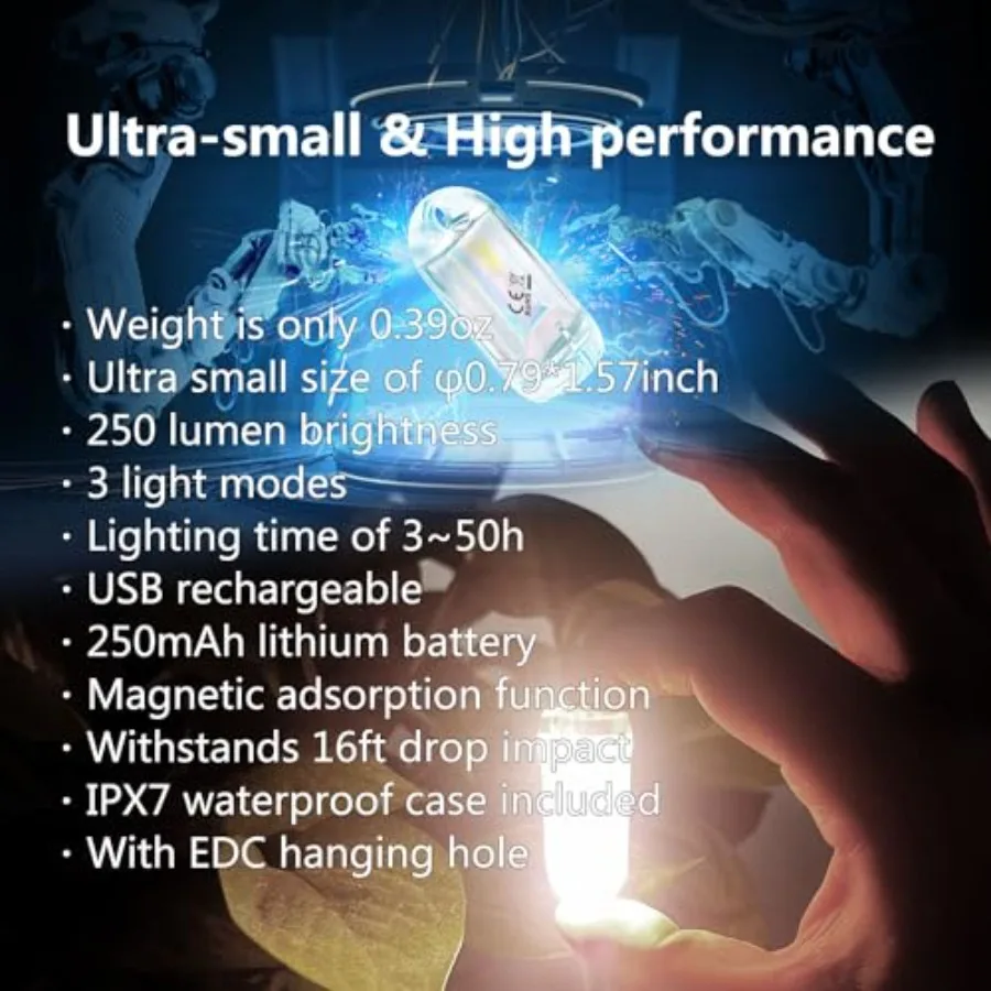 USB Mini LED Lanterns, 2 Pack Waterproof EDC Keychain LED Flashlight for Camping Rechargeable Battery Stick Light Maglite Hocke