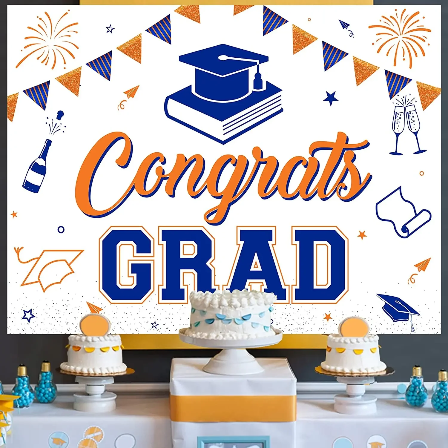 Congrats Grad Photo Backdrop, Class of 2023, Graduation, Party Decorations for College High School, Photography Supplies