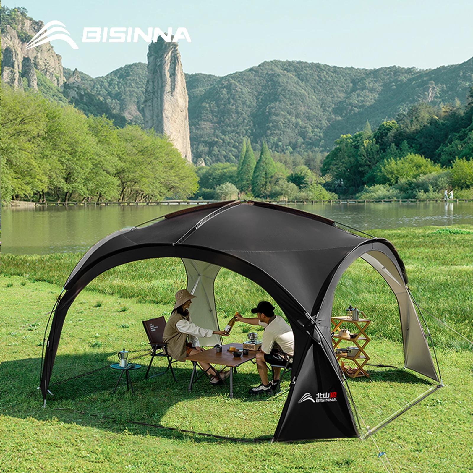 BISINNA Outdoor Camping Dome Tent Luxury Large Round Canopy Silver-coated Garden Awning Family Picnic Pergola Tent