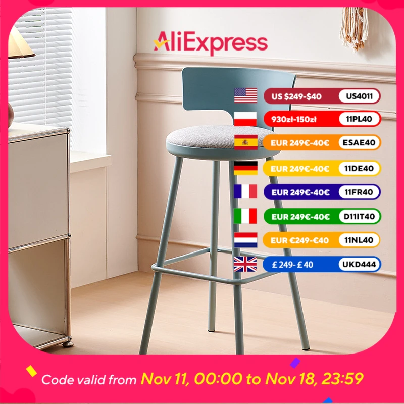 

Plastic Cushions Back Bar Stools High Minimalist Nordic Dining Bar Stools Kitchen Modern Blue Sillas De Comedor Home Furniture