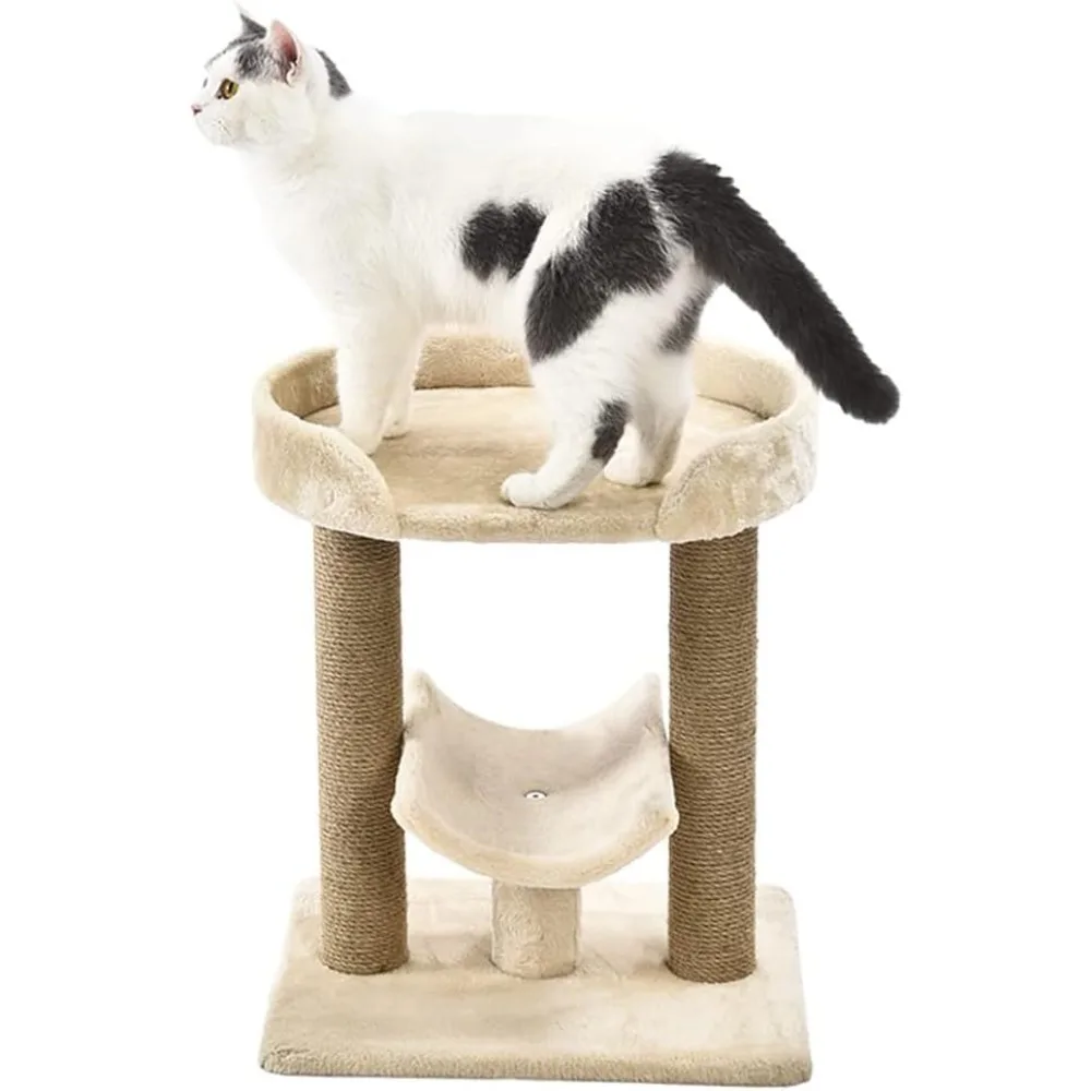 Top Platform Cat Tree With Scratching Post - 18 x 14 x 22 Inches, Indoor, Beige