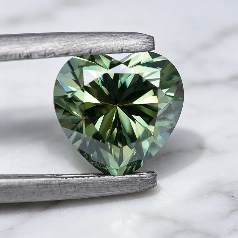 Moissanit-Stein Herzschliff Natürlicher Gelbgrüner Edelstein für Charms Schmuckherstellung Materialien Besteht Diamanttester mit Zertifikat – Detail 5
