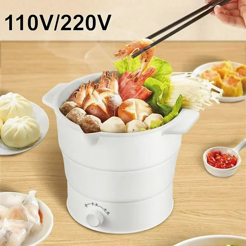 Travel Folding Electric Silicon Cooking Pot 1.2L Portable Food Grade Silicone Kettle Travel Dormitory Noodles Boiler Hotpot Cook