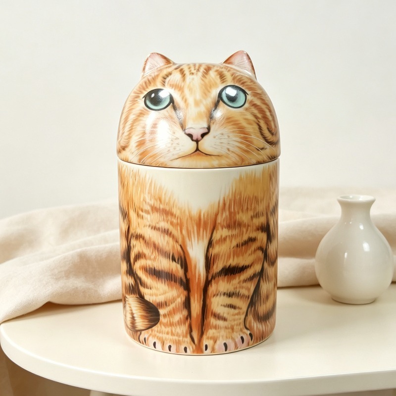  3D Ceramic Storage Jar with Airtight Lid Storage Figurine Canister  Animal Cat Ash Urn Container Home Decor Gift for Cat Lovers 