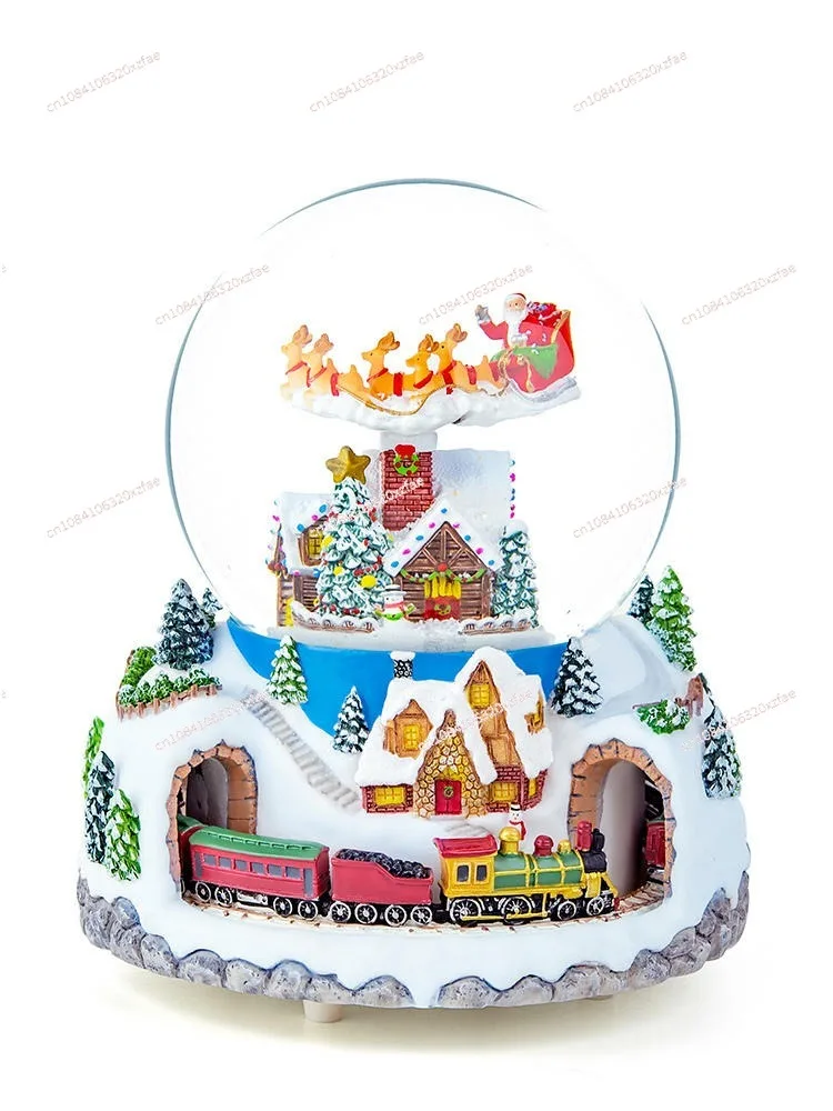 Christmas Gift, Christmas Music Box, Crystal Ball Santa Claus, Snow Music Box, Children's Small Train Can Be Rotated