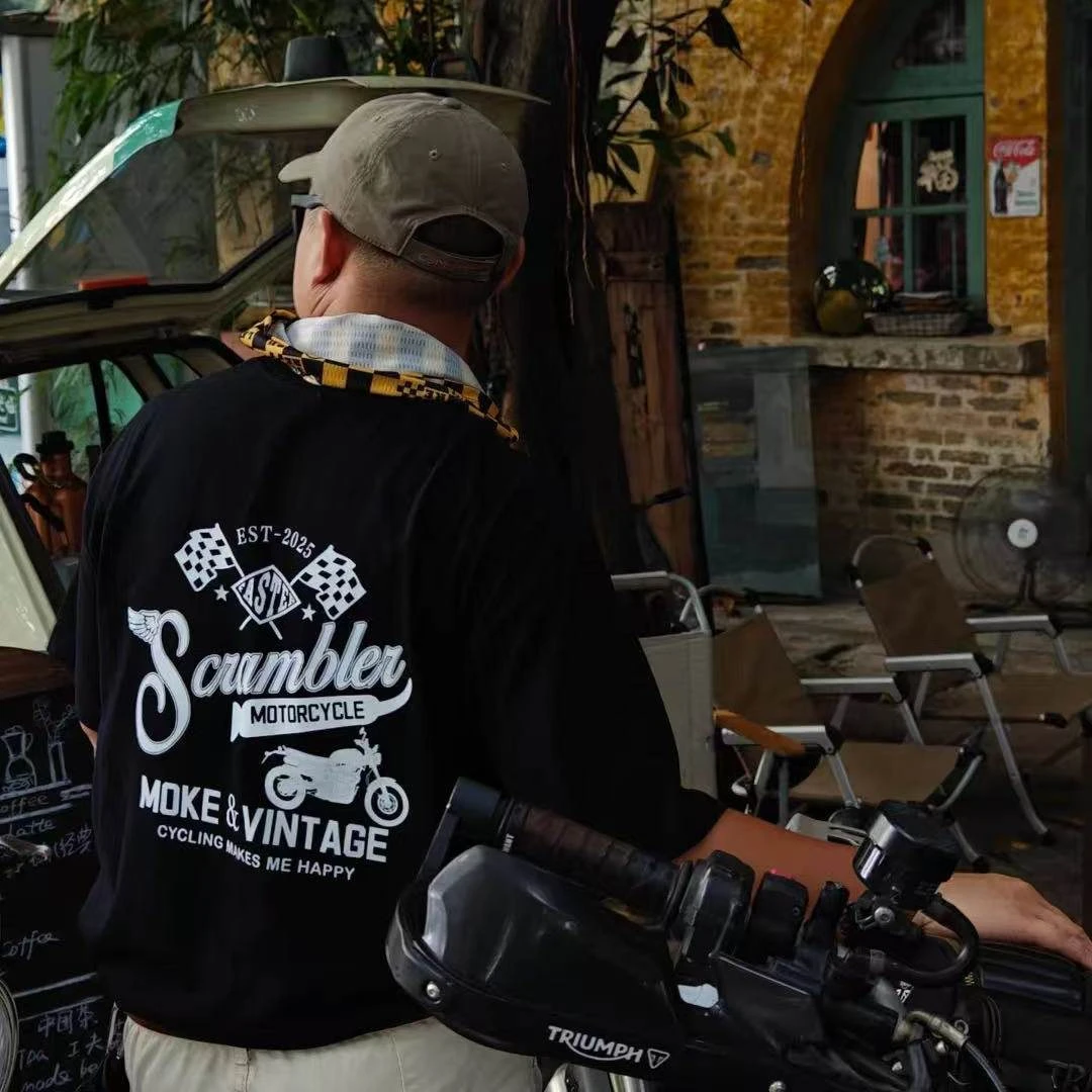 2026 Summer New Retro Motorcycle Heavy Loose Version of Men and Women with The Same Style Combed Cotton Tees