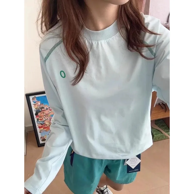 

Женская футболка с длинным рукавом и защитой от солнца в американском стиле, Новое поступление, осень 2025 года, тонкие футболки с длинными рукавами из полиэфирного волокна